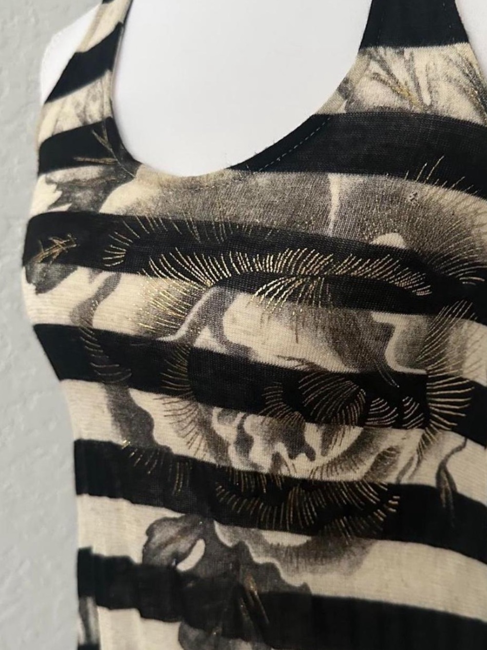 Vintage Arden B Black and Cream Striped Floral Racerback Tunic - Picture 3 of 5